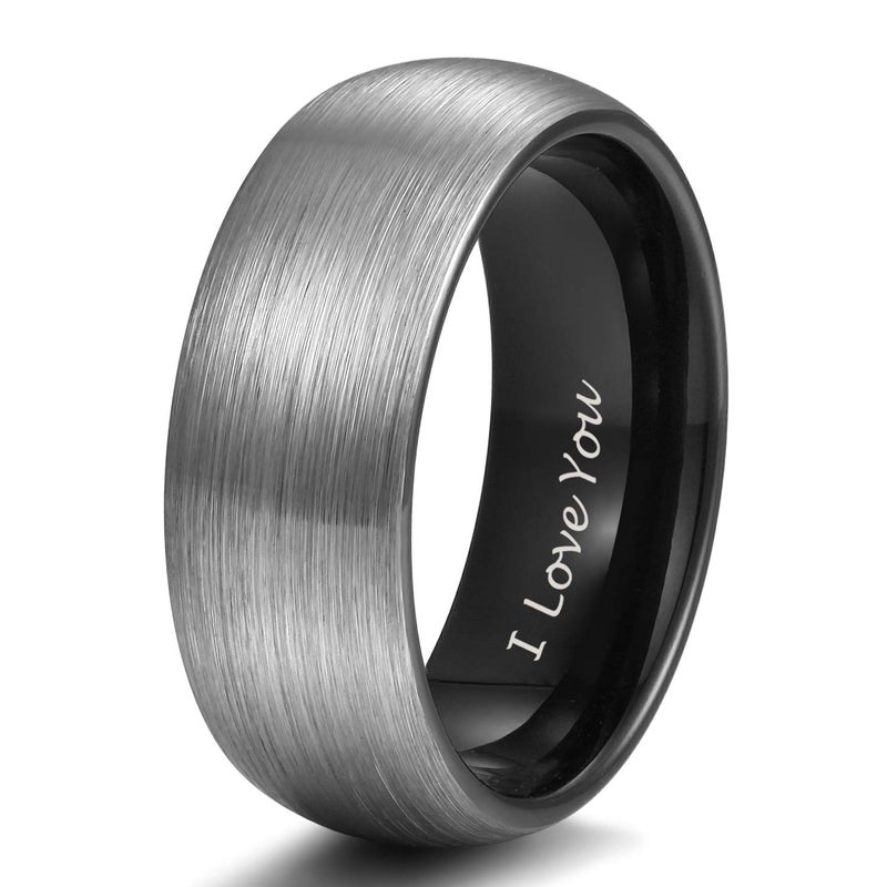 TRUMIUM 8mm Men's Wedding Bands I Love You Engraved Tungsten Black Rings for Men Women Beveled Edges Engagement Wedding Rings Comfort Fit Size 13 - Image 1